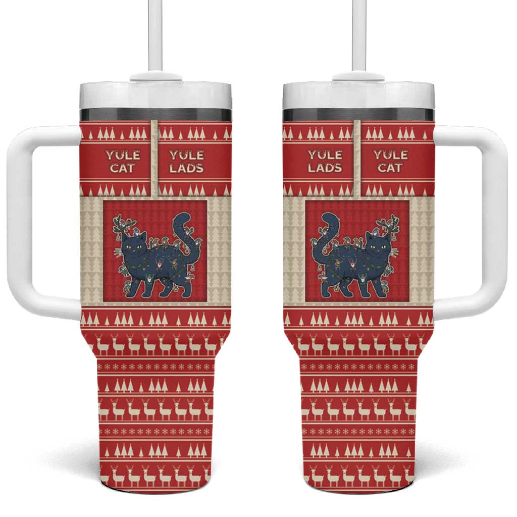 Yule Cat And Yule Lads Tumbler With Handle Cute Retro Style - Wonder Print Shop