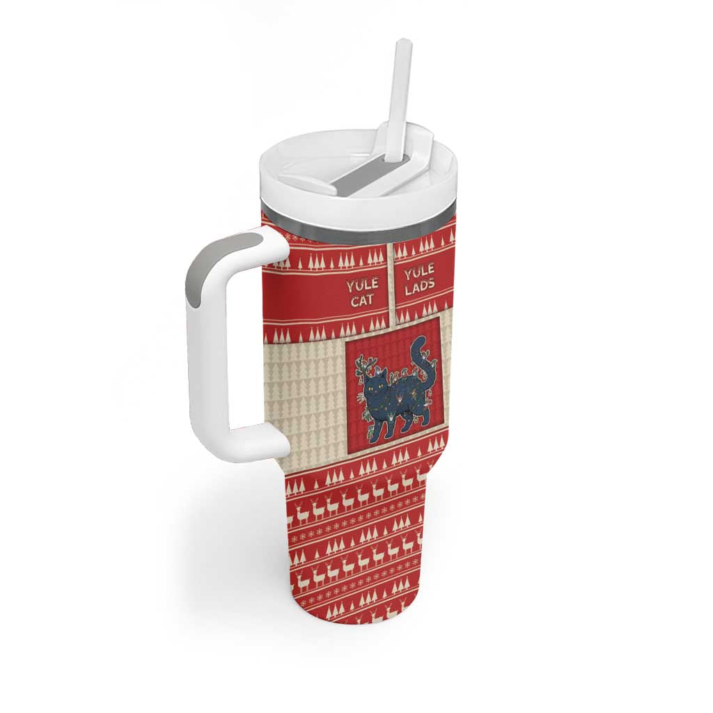 Yule Cat And Yule Lads Tumbler With Handle Cute Retro Style - Wonder Print Shop
