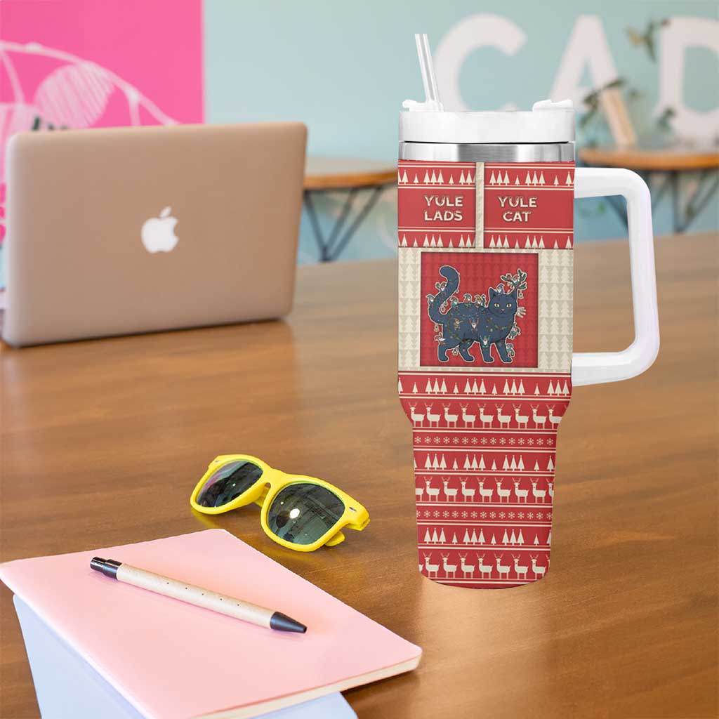 Yule Cat And Yule Lads Tumbler With Handle Cute Retro Style - Wonder Print Shop