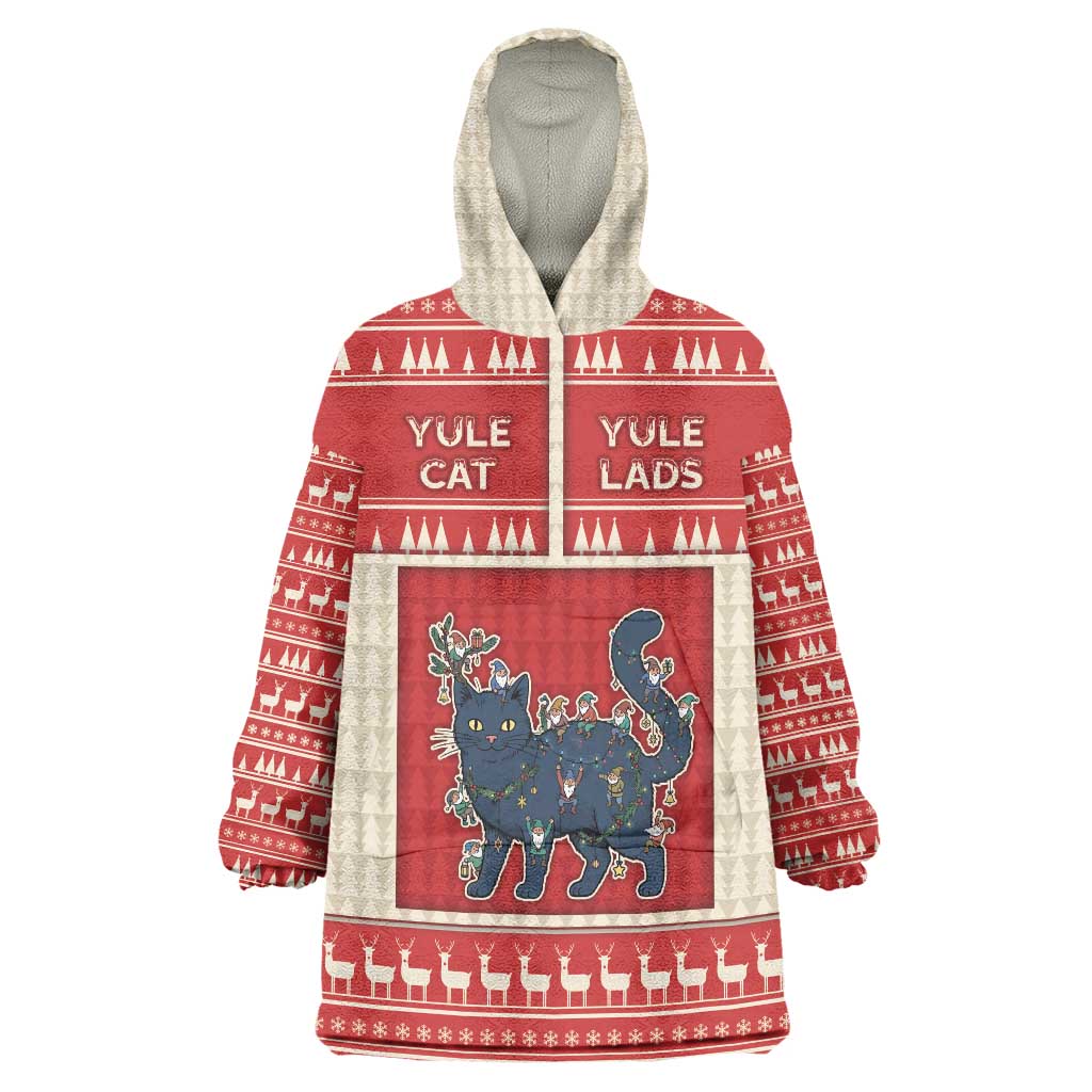Yule Cat And Yule Lads Wearable Blanket Hoodie Cute Retro Style - Wonder Print Shop