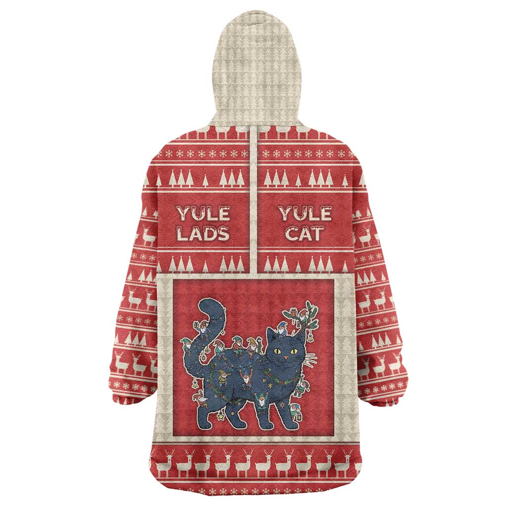 Yule Cat And Yule Lads Wearable Blanket Hoodie Cute Retro Style - Wonder Print Shop
