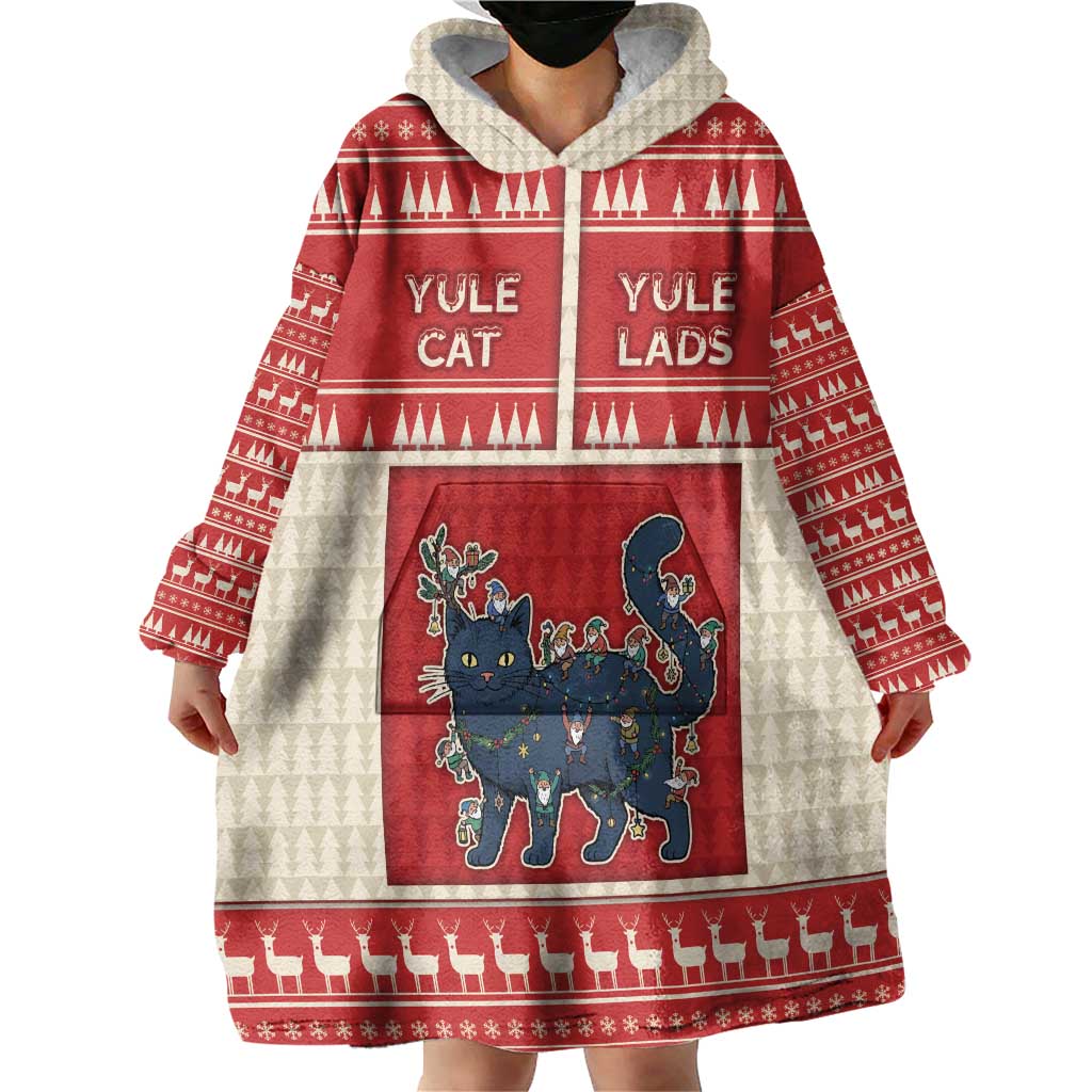 Yule Cat And Yule Lads Wearable Blanket Hoodie Cute Retro Style - Wonder Print Shop
