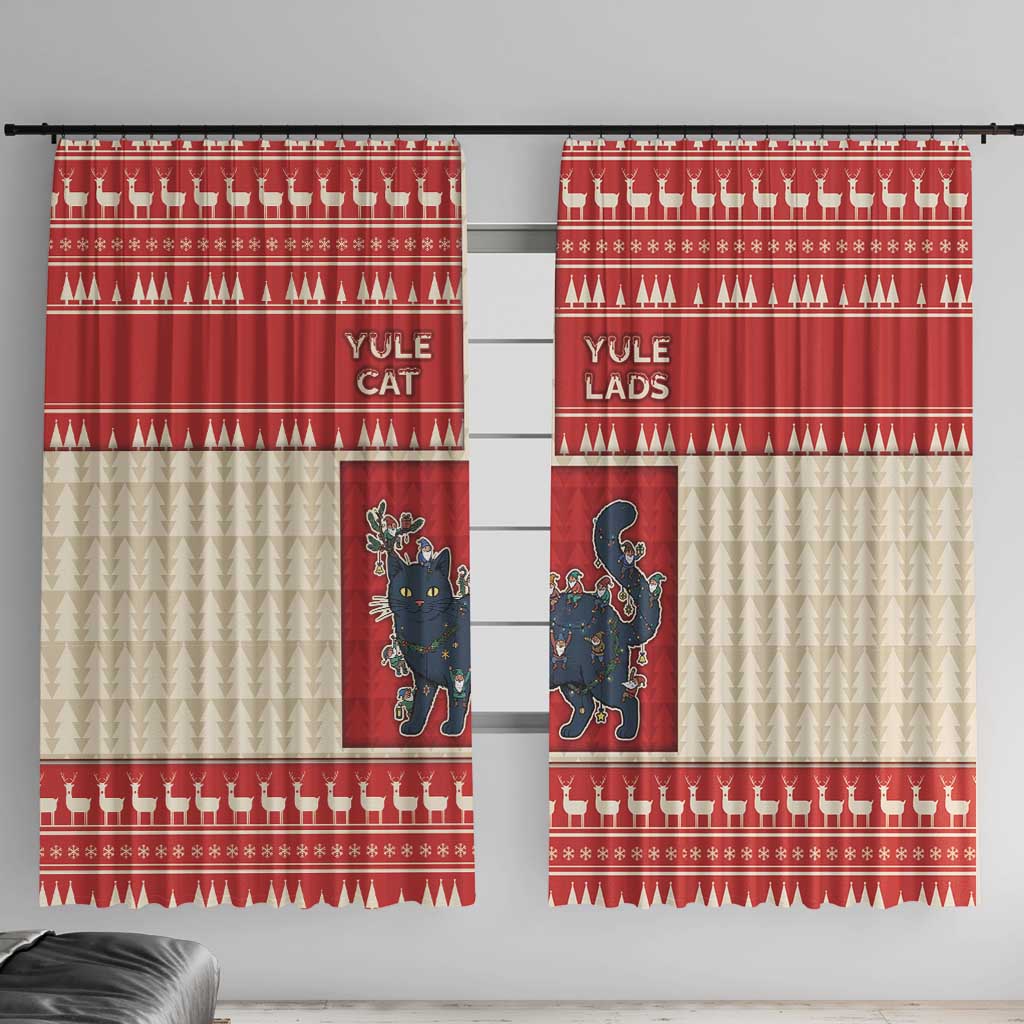 Yule Cat And Yule Lads Window Curtain Cute Retro Style - Wonder Print Shop