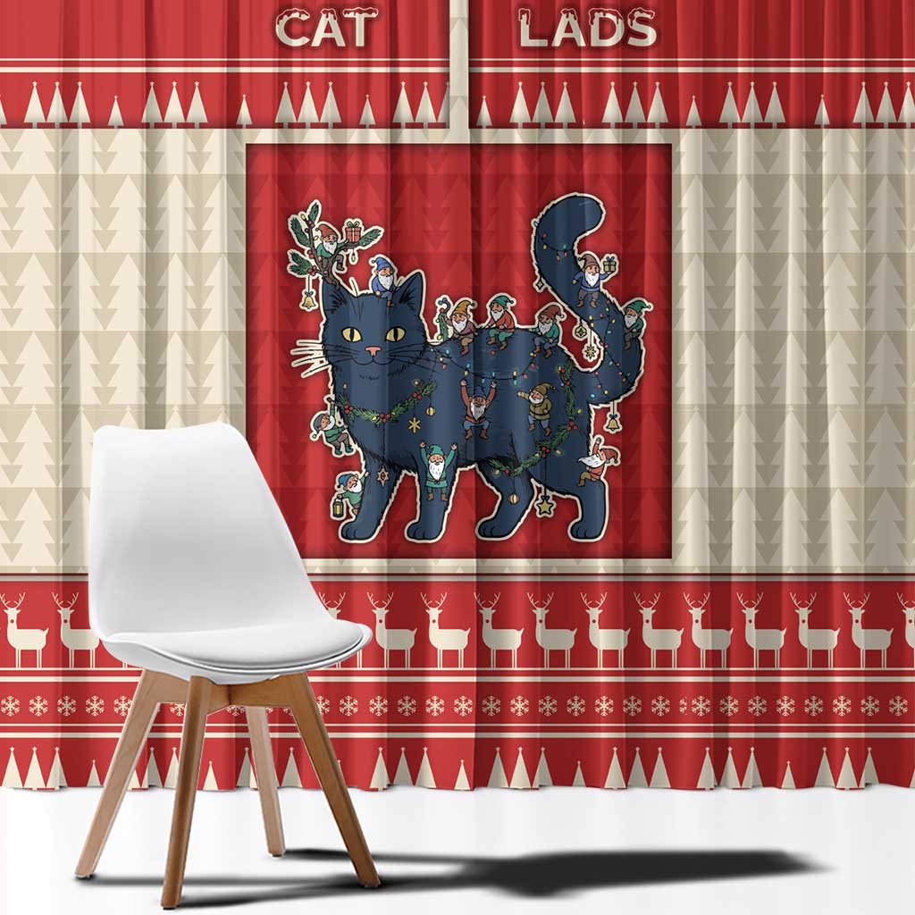 Yule Cat And Yule Lads Window Curtain Cute Retro Style - Wonder Print Shop