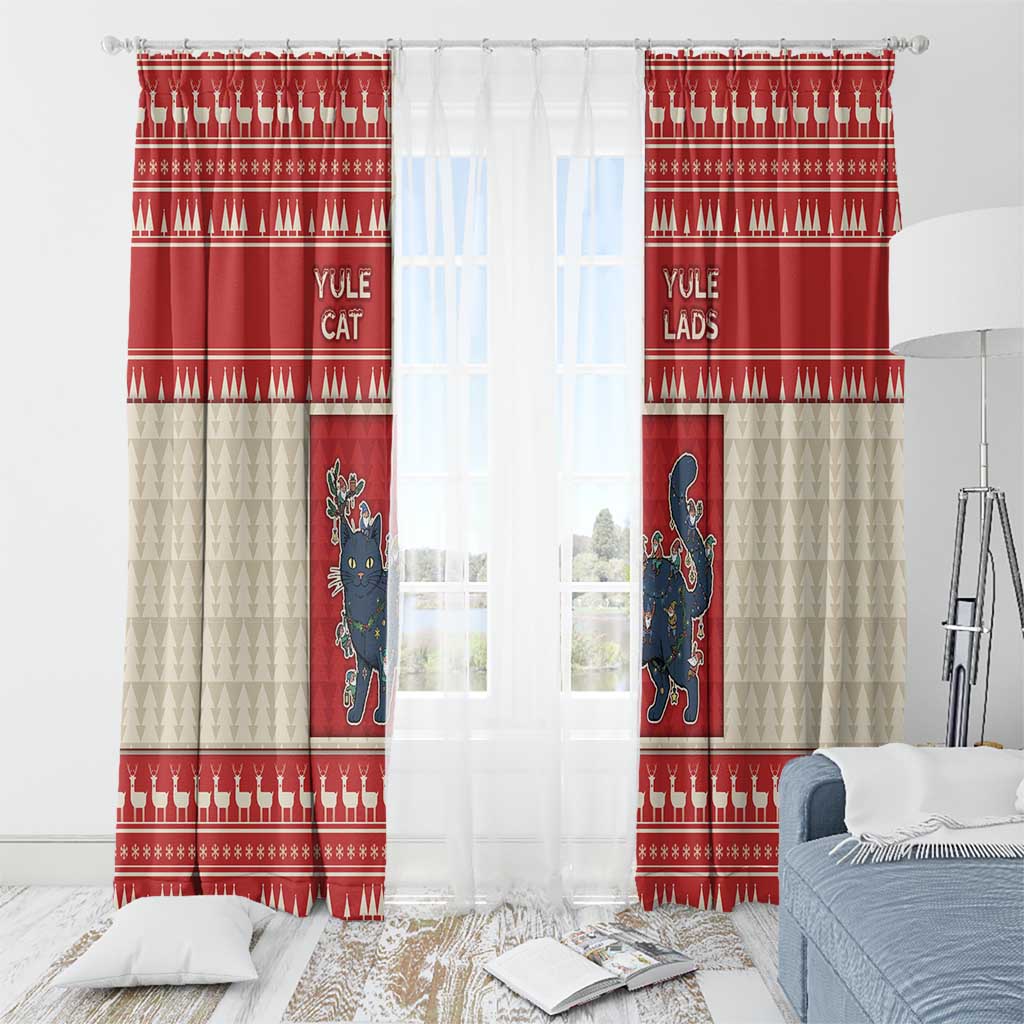 Yule Cat And Yule Lads Window Curtain Cute Retro Style - Wonder Print Shop