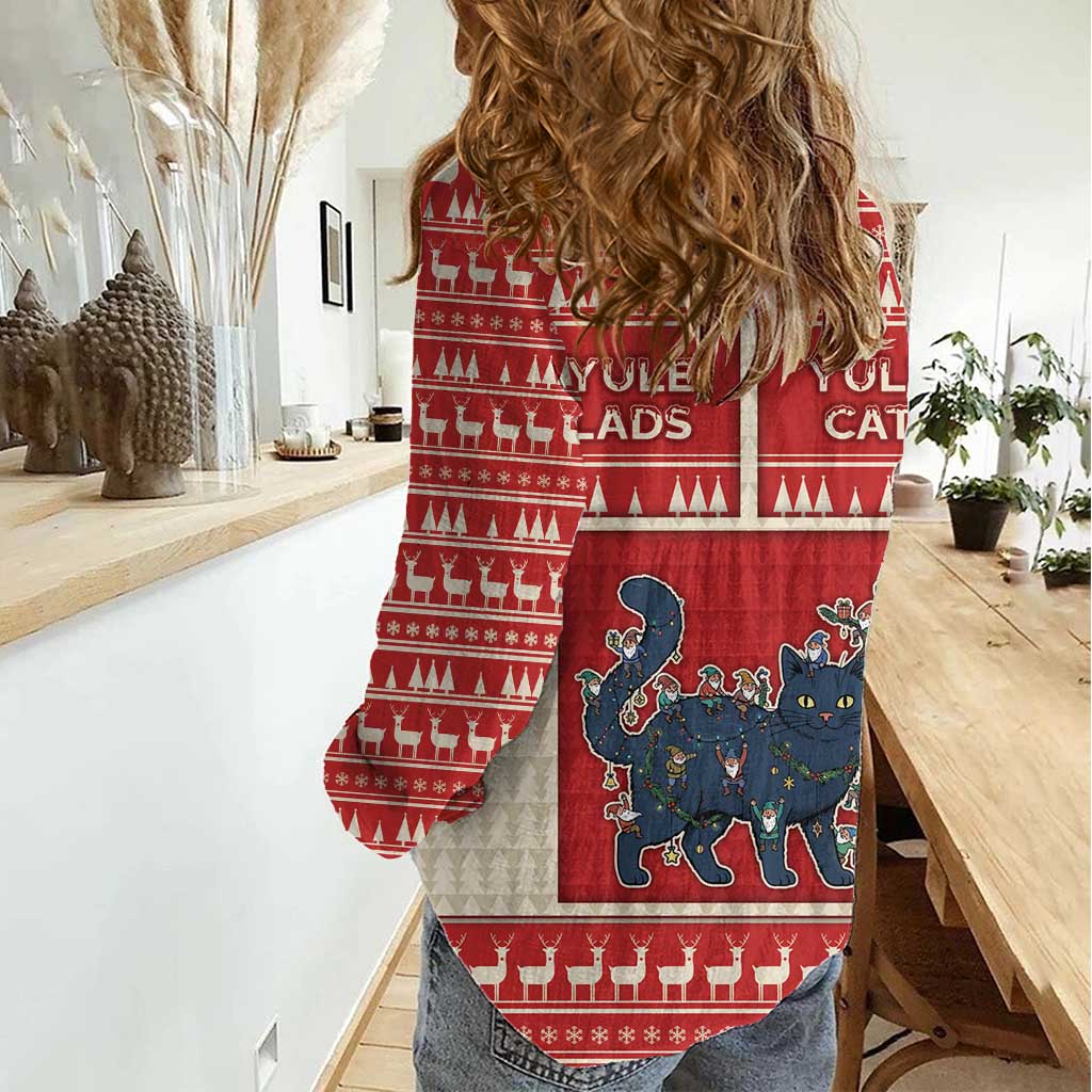 Yule Cat And Yule Lads Women Casual Shirt Cute Retro Style - Wonder Print Shop