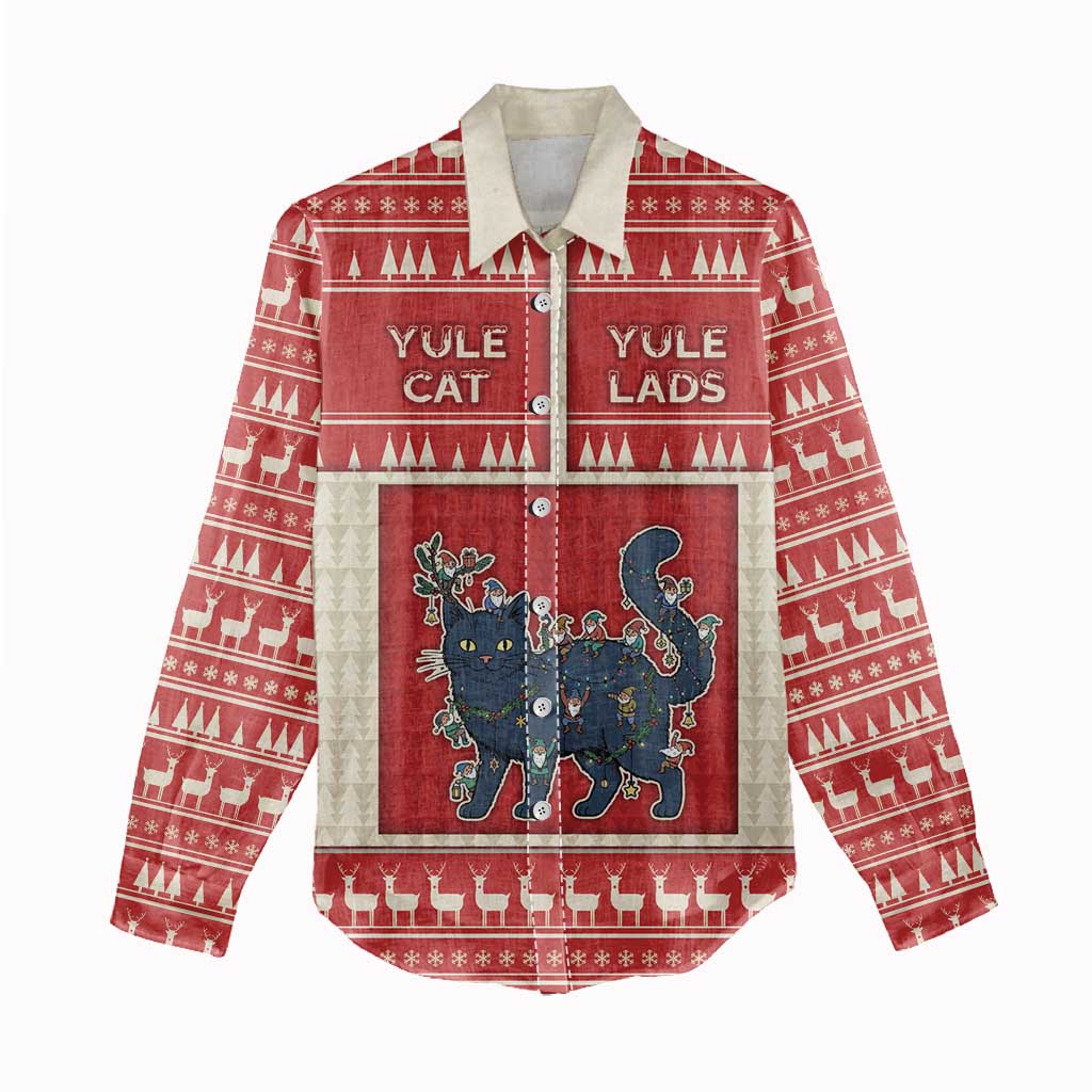 Yule Cat And Yule Lads Women Casual Shirt Cute Retro Style - Wonder Print Shop