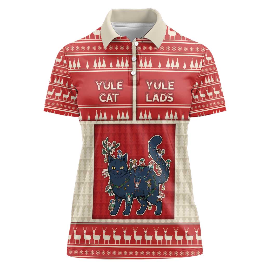 Yule Cat And Yule Lads Women Polo Shirt Cute Retro Style - Wonder Print Shop