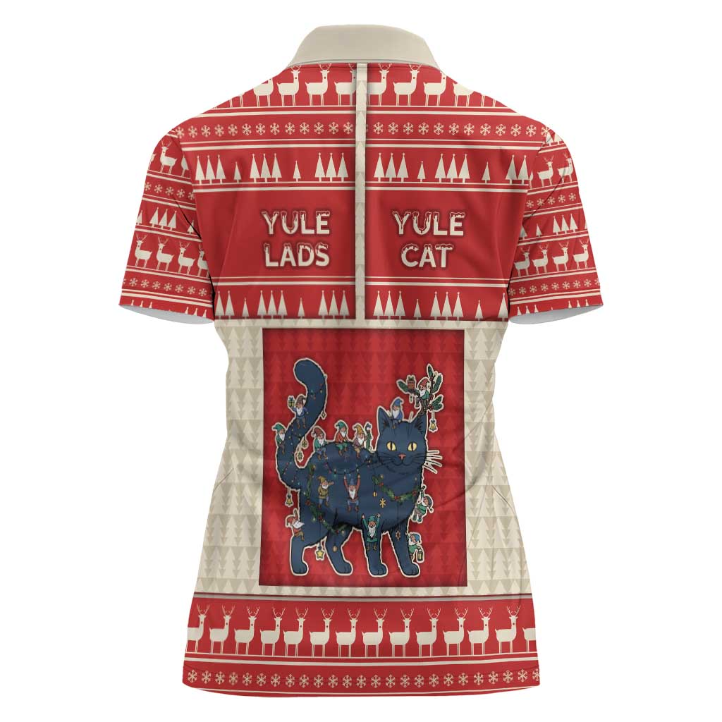 Yule Cat And Yule Lads Women Polo Shirt Cute Retro Style - Wonder Print Shop