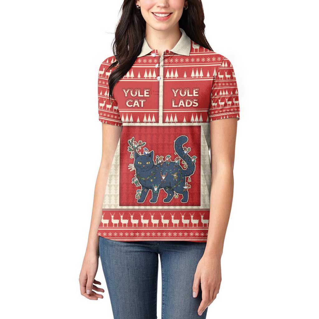 Yule Cat And Yule Lads Women Polo Shirt Cute Retro Style - Wonder Print Shop