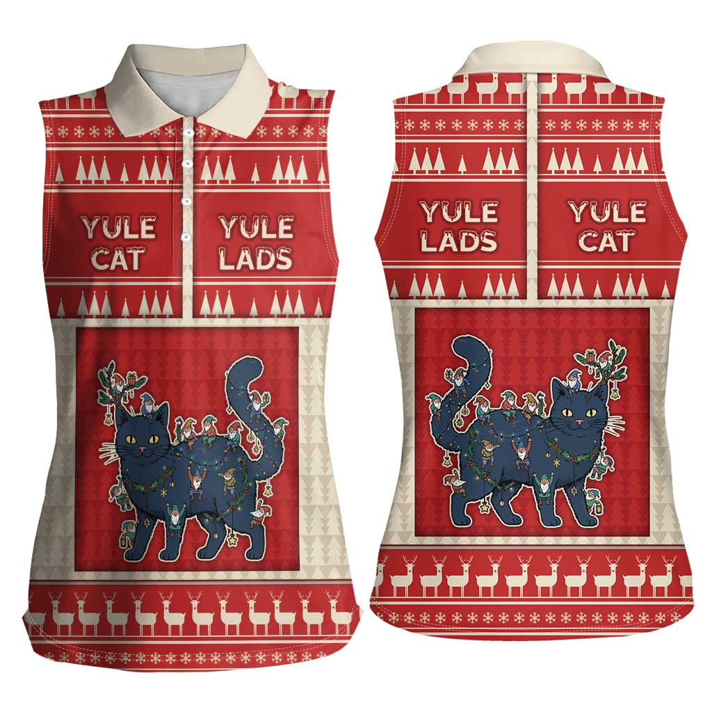 Yule Cat And Yule Lads Women Sleeveless Polo Shirt Cute Retro Style - Wonder Print Shop