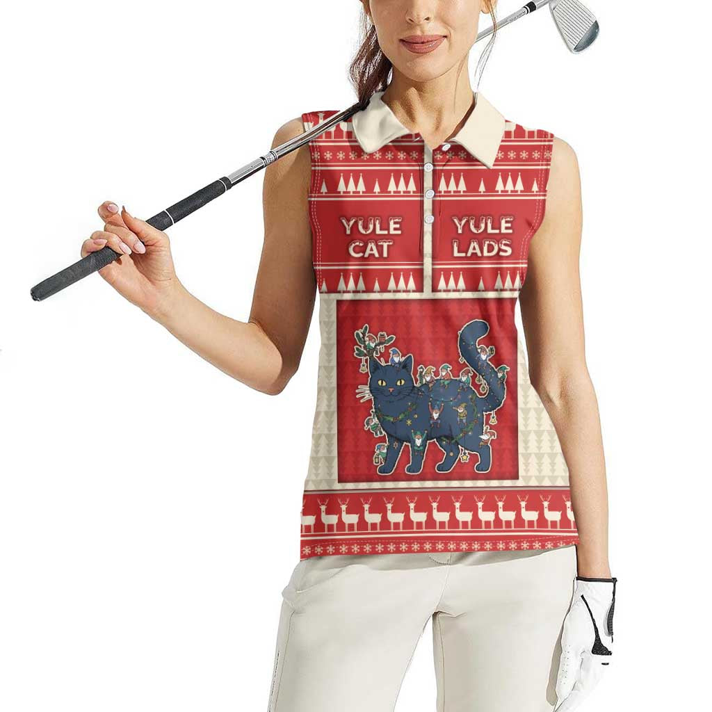 Yule Cat And Yule Lads Women Sleeveless Polo Shirt Cute Retro Style - Wonder Print Shop