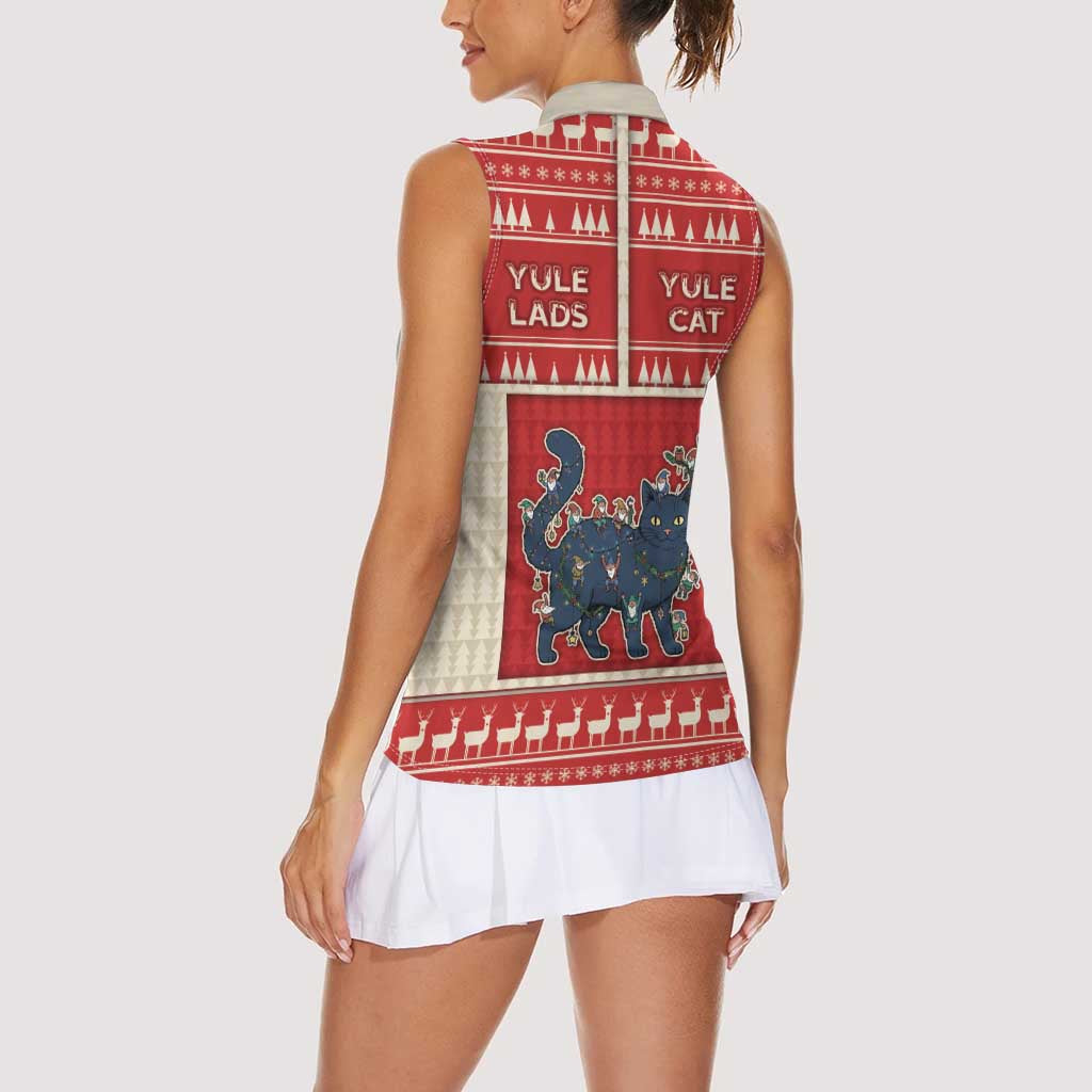 Yule Cat And Yule Lads Women Sleeveless Polo Shirt Cute Retro Style - Wonder Print Shop