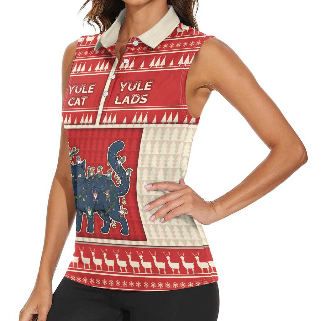 Yule Cat And Yule Lads Women Sleeveless Polo Shirt Cute Retro Style - Wonder Print Shop
