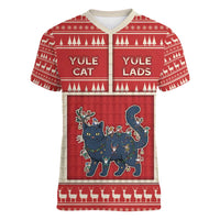 Yule Cat And Yule Lads Women V-Neck T-Shirt Cute Retro Style - Wonder Print Shop