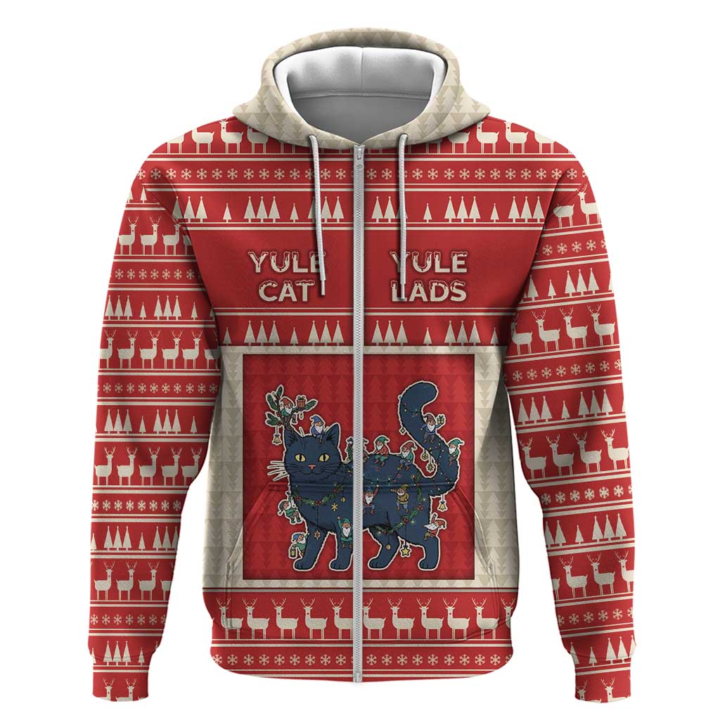Yule Cat And Yule Lads Zip Hoodie Cute Retro Style - Wonder Print Shop