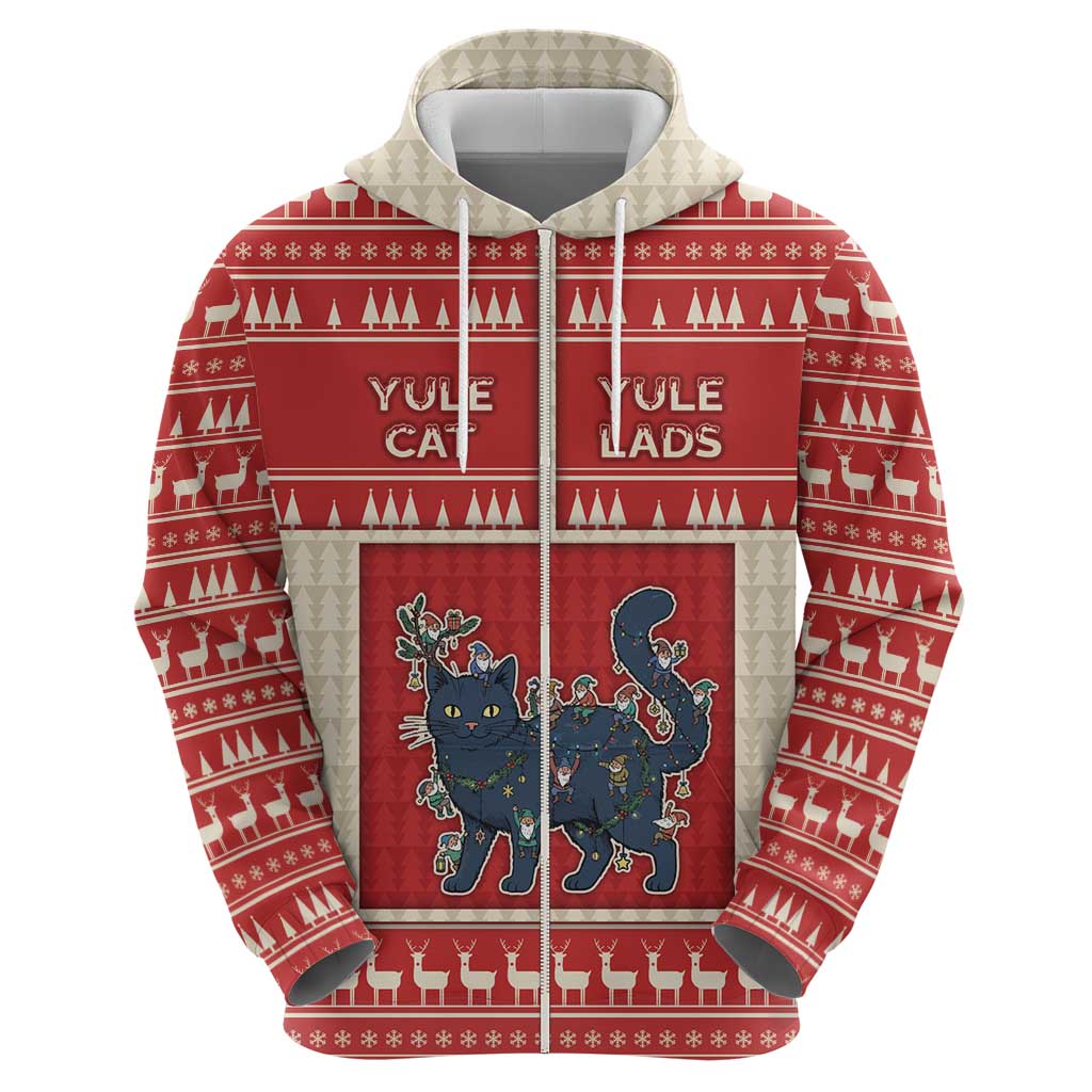 Yule Cat And Yule Lads Zip Hoodie Cute Retro Style - Wonder Print Shop
