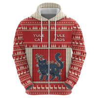 Yule Cat And Yule Lads Zip Hoodie Cute Retro Style - Wonder Print Shop
