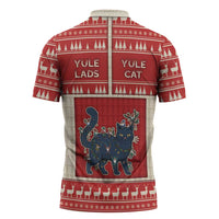 Yule Cat And Yule Lads Zipper Polo Shirt Cute Retro Style - Wonder Print Shop