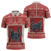 Yule Cat And Yule Lads Zipper Polo Shirt Cute Retro Style - Wonder Print Shop