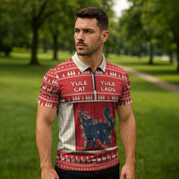 Yule Cat And Yule Lads Zipper Polo Shirt Cute Retro Style - Wonder Print Shop