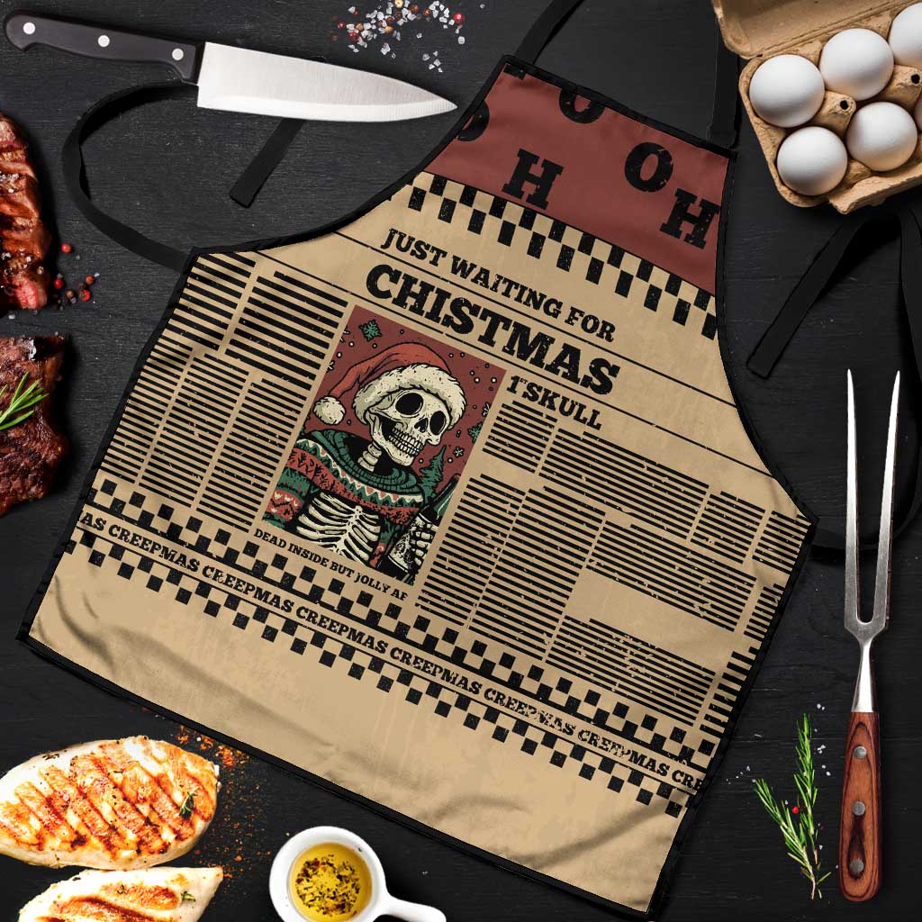 Skull Christmas Apron Newspaper Retro Style - Wonder Print Shop
