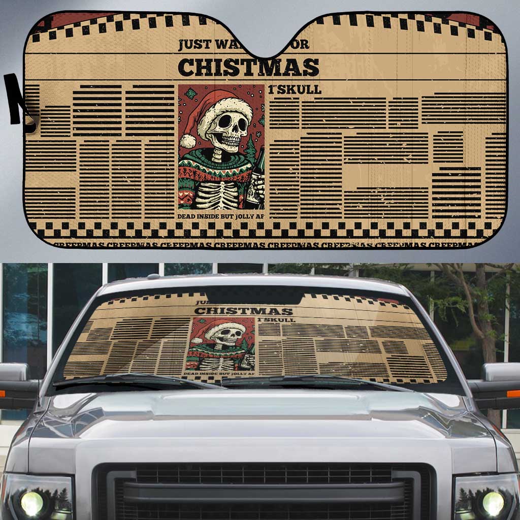 Skull Christmas Auto Sun Shade Newspaper Retro Style - Wonder Print Shop