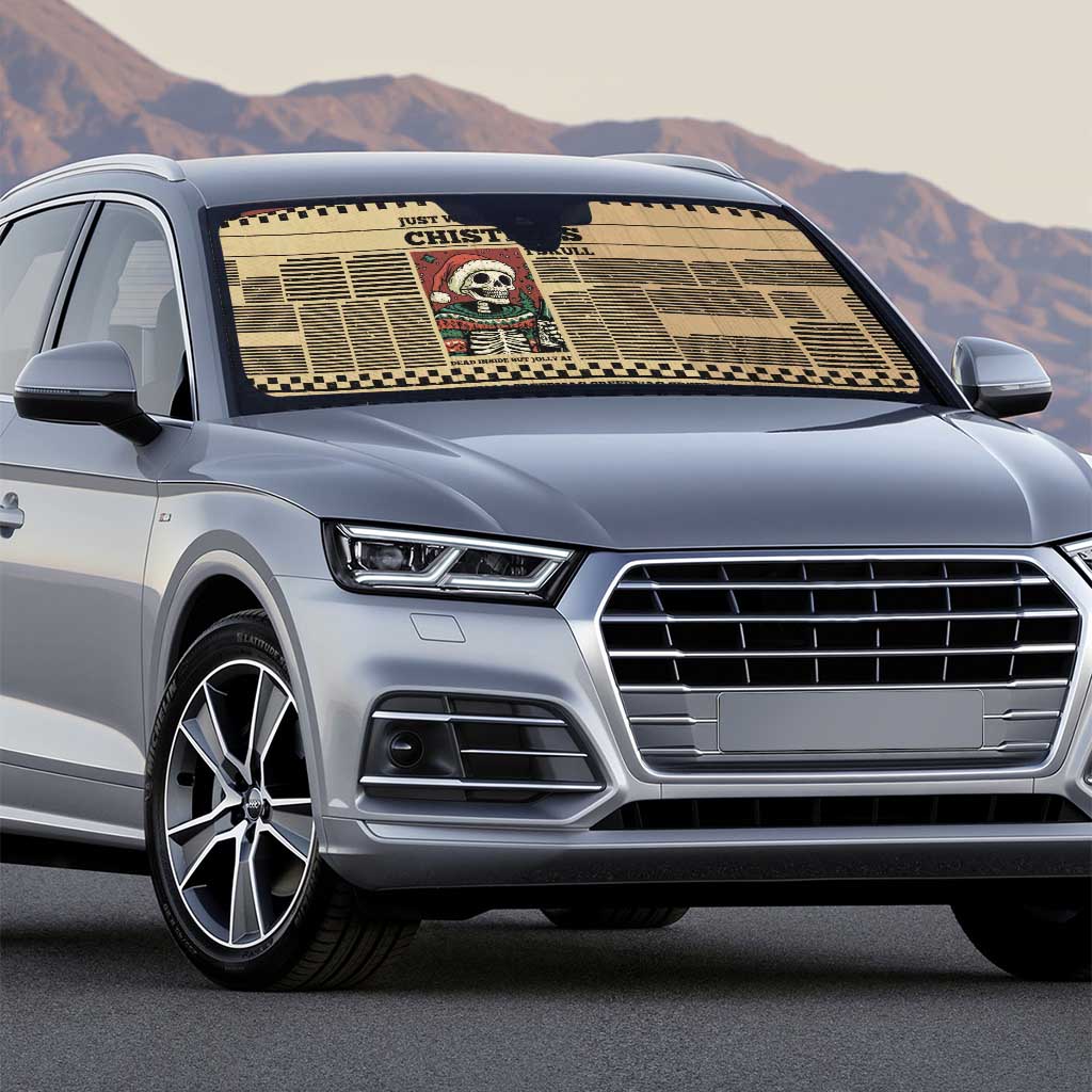 Skull Christmas Auto Sun Shade Newspaper Retro Style - Wonder Print Shop