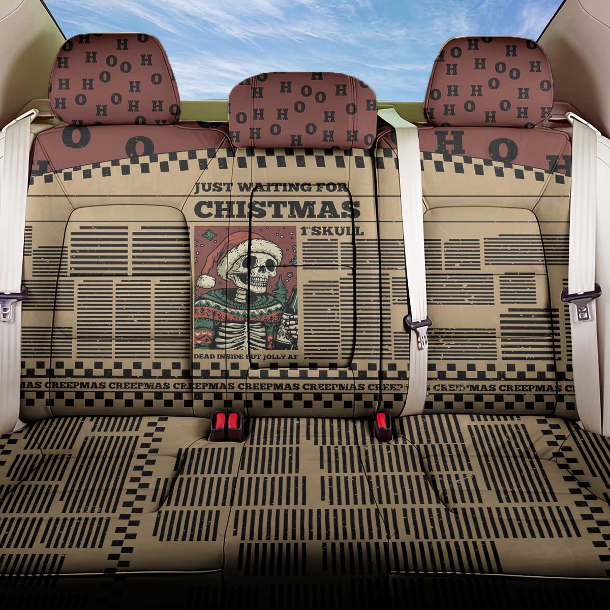 Skull Christmas Back Car Seat Cover Newspaper Retro Style - Wonder Print Shop