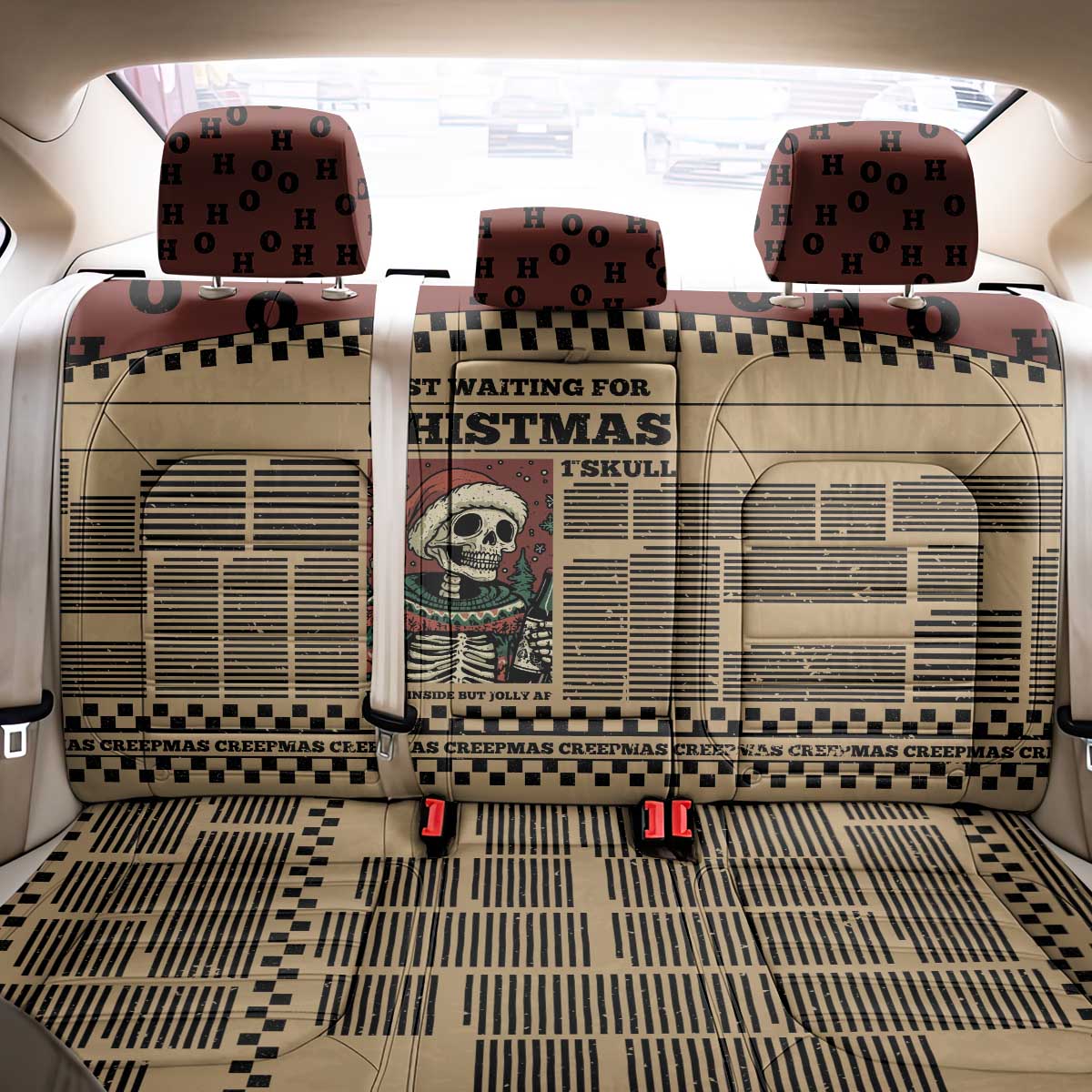 Skull Christmas Back Car Seat Cover Newspaper Retro Style - Wonder Print Shop