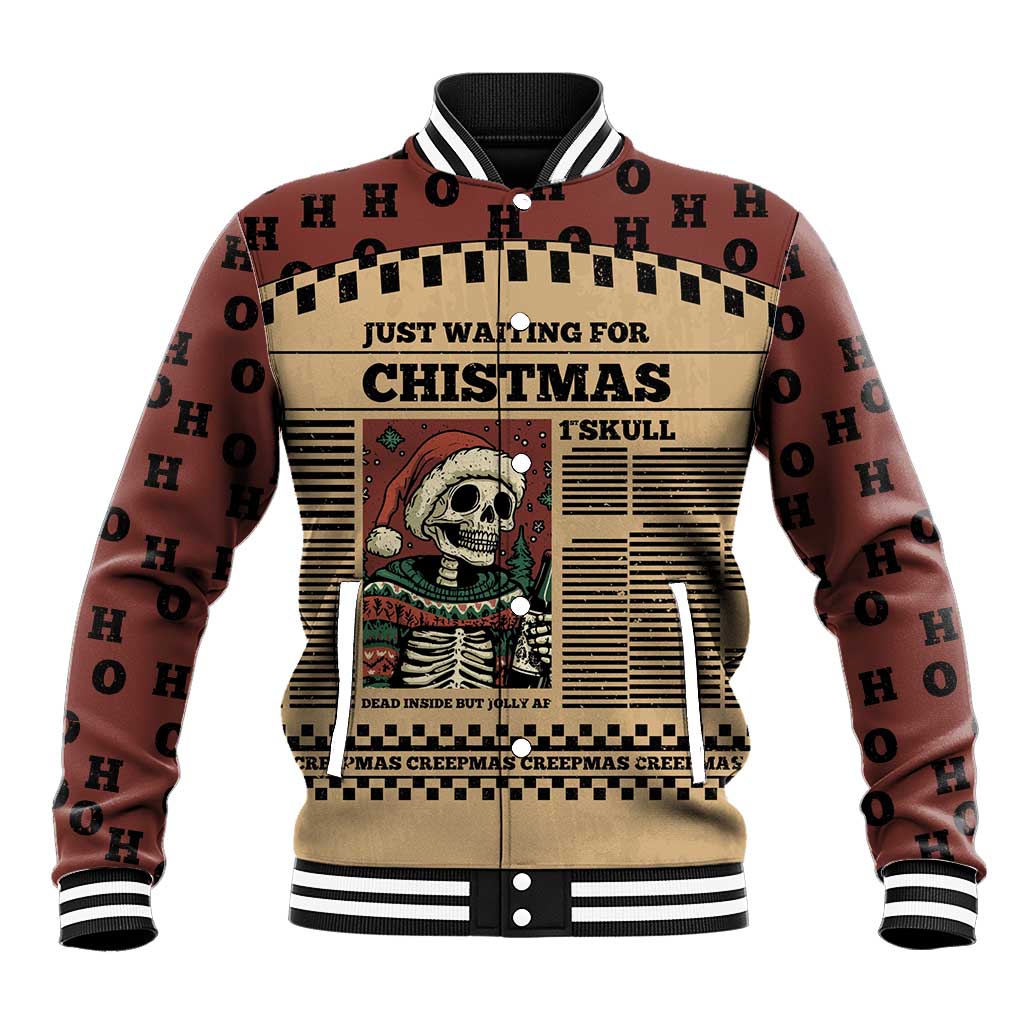 Skull Christmas Baseball Jacket Newspaper Retro Style - Wonder Print Shop