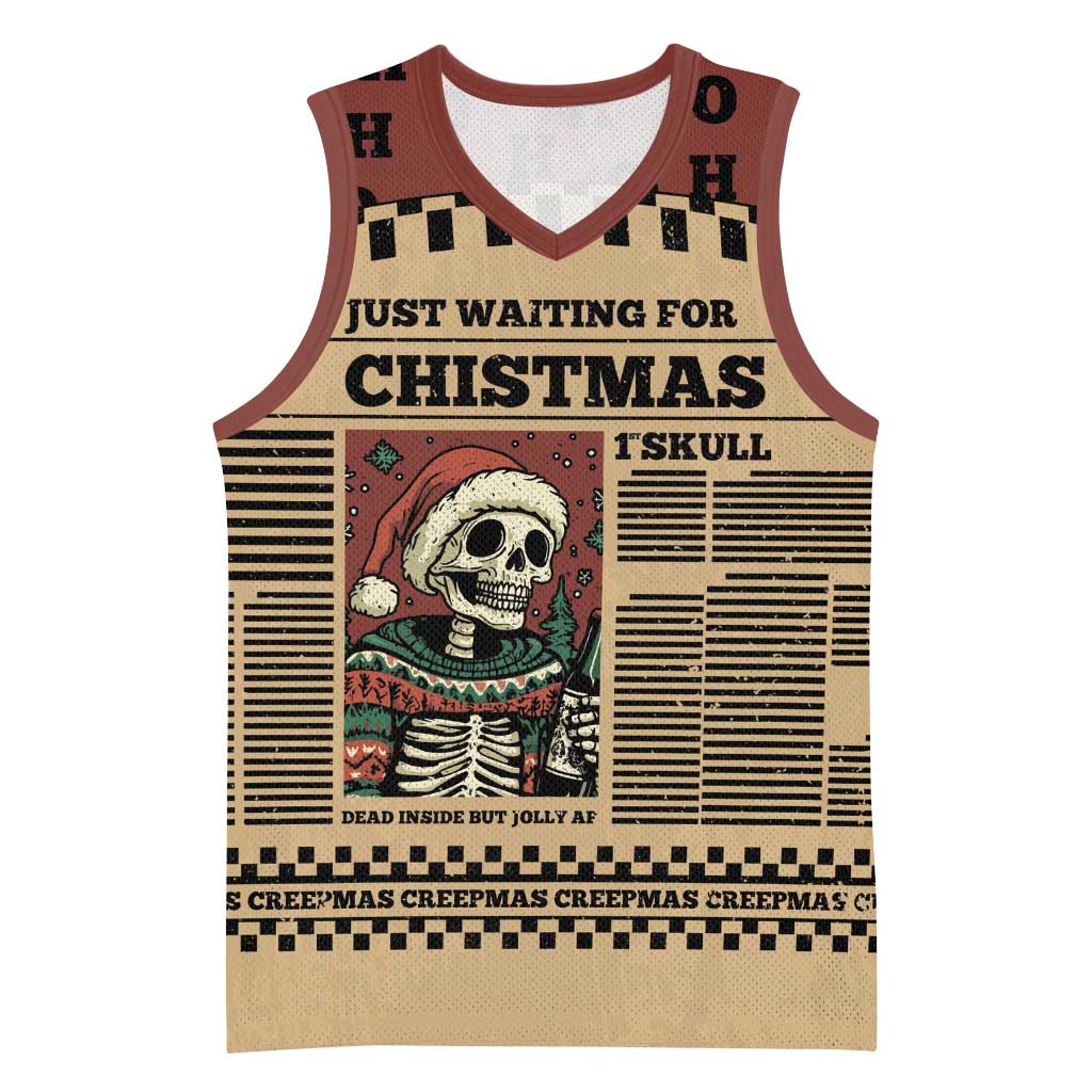 Skull Christmas Basketball Jersey Newspaper Retro Style - Wonder Print Shop