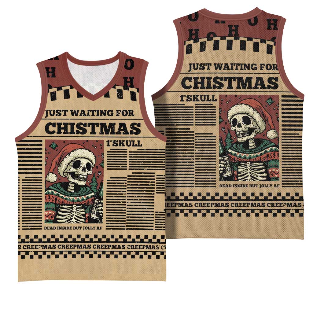 Skull Christmas Basketball Jersey Newspaper Retro Style - Wonder Print Shop