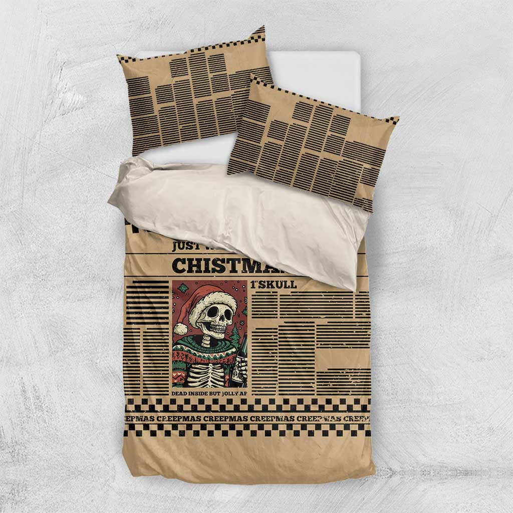 Skull Christmas Bedding Set Newspaper Retro Style - Wonder Print Shop
