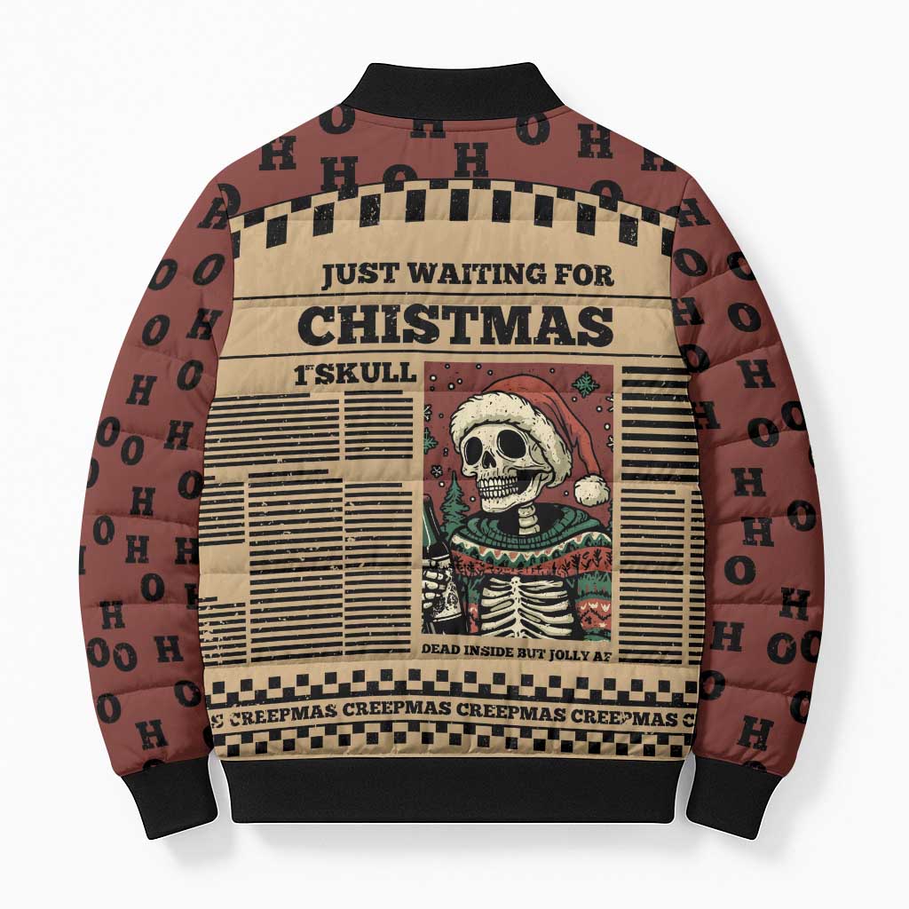 Skull Christmas Bomber Puffer Jacket Newspaper Retro Style - Wonder Print Shop