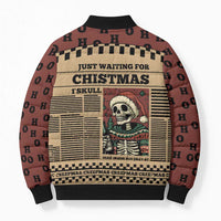 Skull Christmas Bomber Puffer Jacket Newspaper Retro Style - Wonder Print Shop