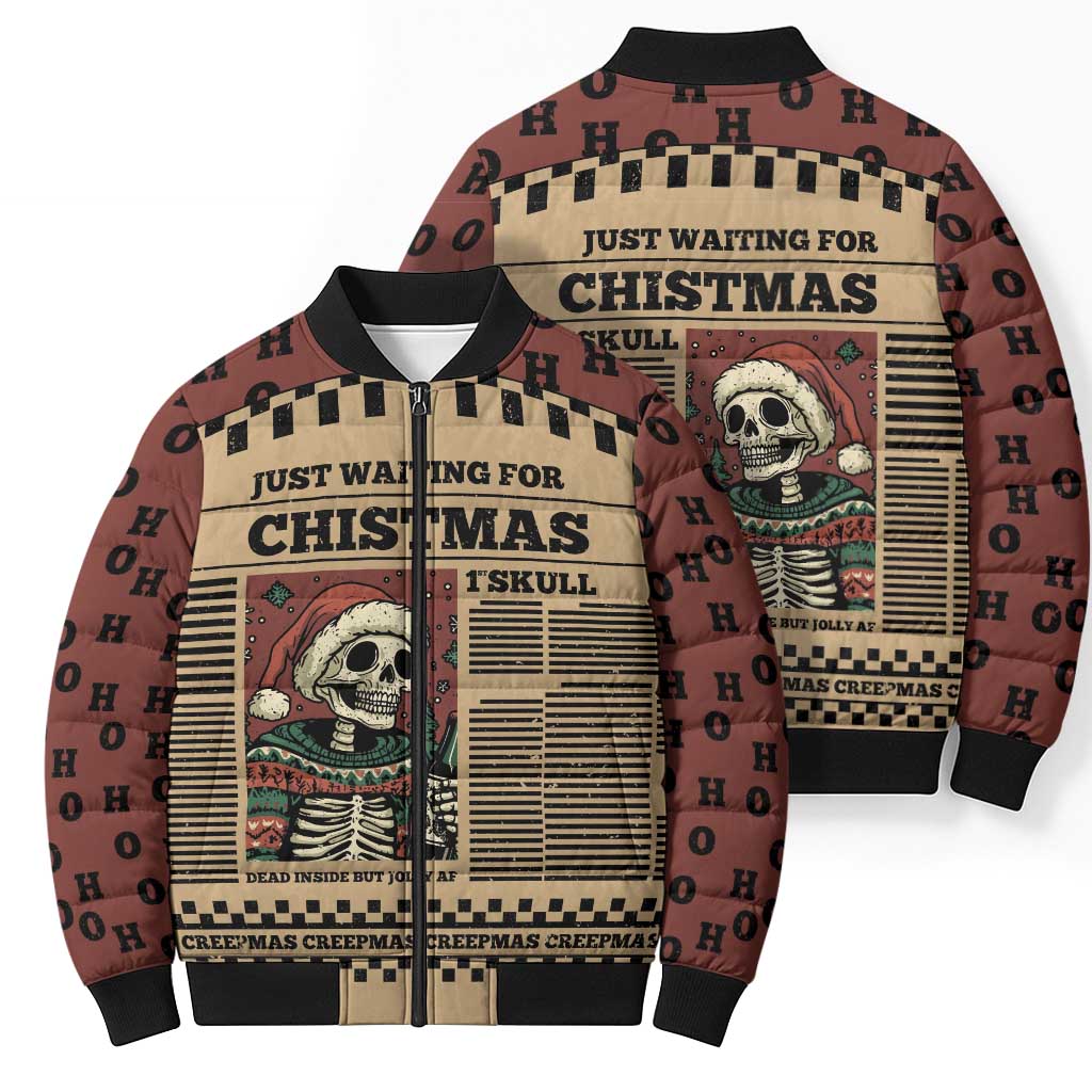 Skull Christmas Bomber Puffer Jacket Newspaper Retro Style - Wonder Print Shop