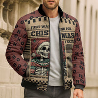 Skull Christmas Bomber Puffer Jacket Newspaper Retro Style - Wonder Print Shop