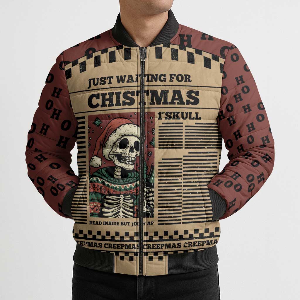 Skull Christmas Bomber Puffer Jacket Newspaper Retro Style - Wonder Print Shop