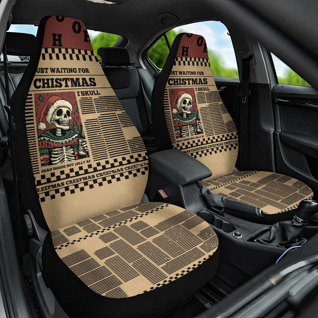 Skull Christmas Car Seat Cover Newspaper Retro Style - Wonder Print Shop