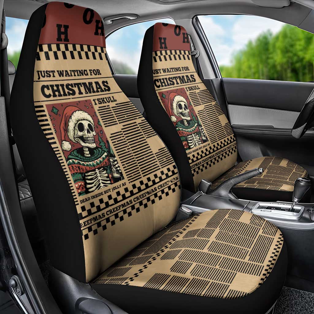 Skull Christmas Car Seat Cover Newspaper Retro Style - Wonder Print Shop