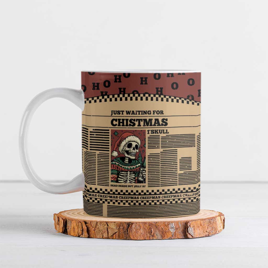 Skull Christmas Ceramic Mug Newspaper Retro Style - Wonder Print Shop