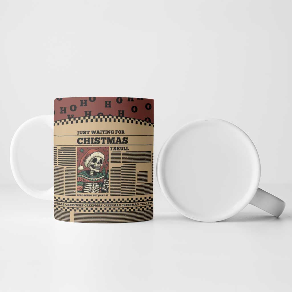 Skull Christmas Ceramic Mug Newspaper Retro Style - Wonder Print Shop
