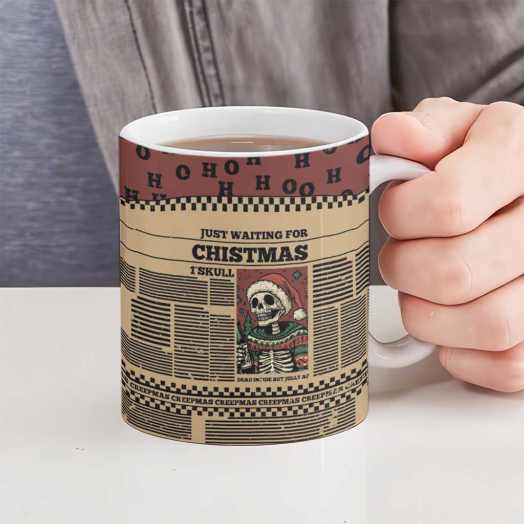 Skull Christmas Ceramic Mug Newspaper Retro Style - Wonder Print Shop