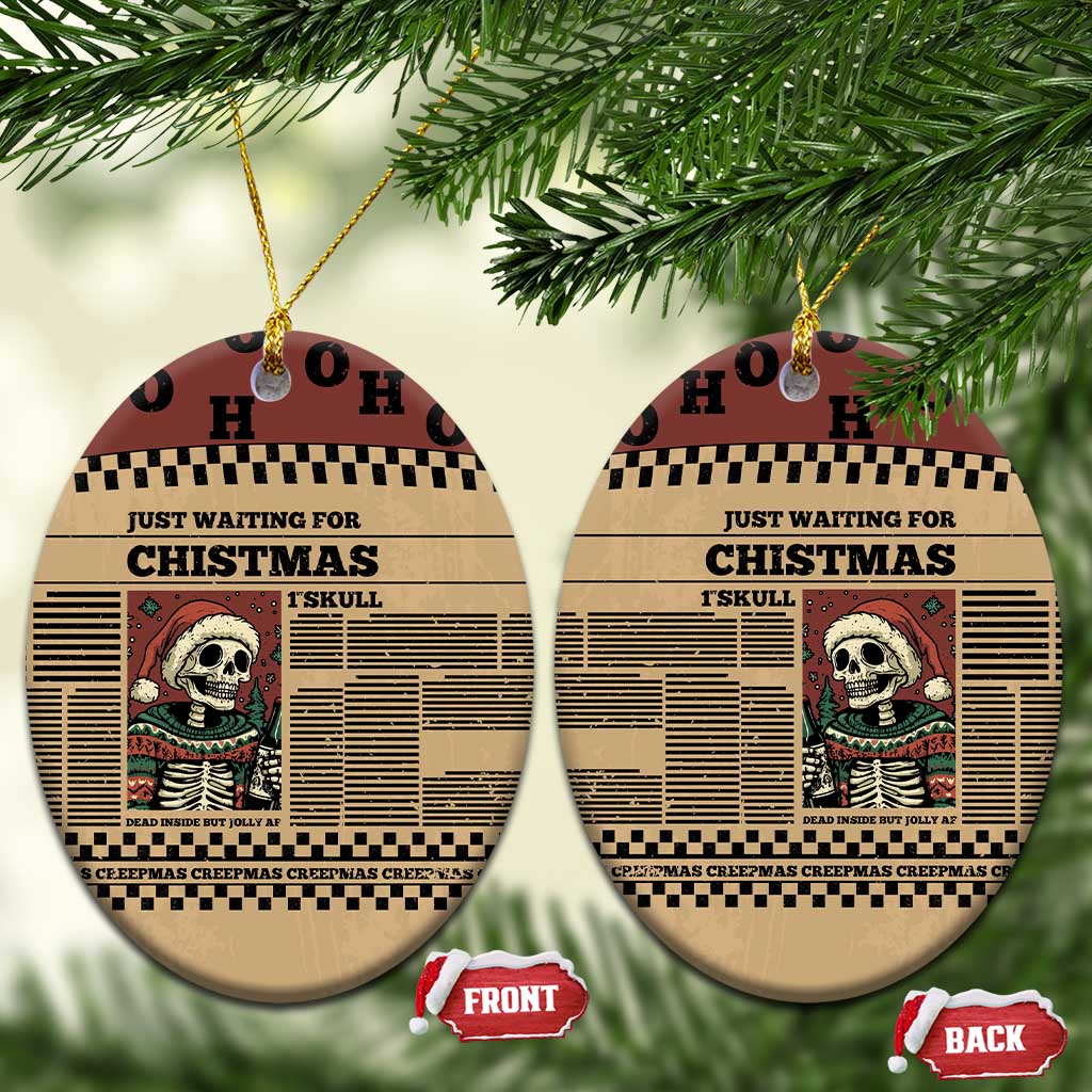 Skull Christmas Ceramic Ornament Newspaper Retro Style - Wonder Print Shop