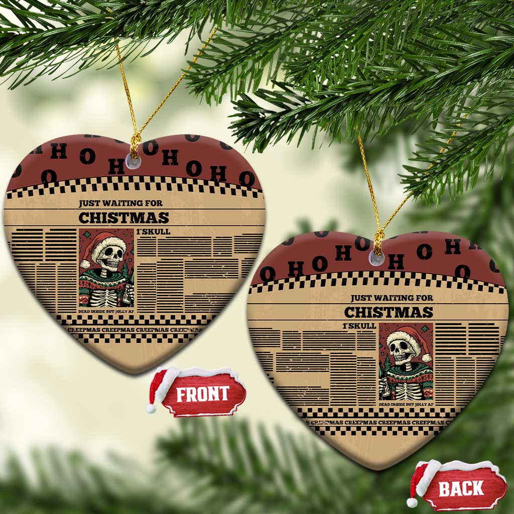 Skull Christmas Ceramic Ornament Newspaper Retro Style - Wonder Print Shop