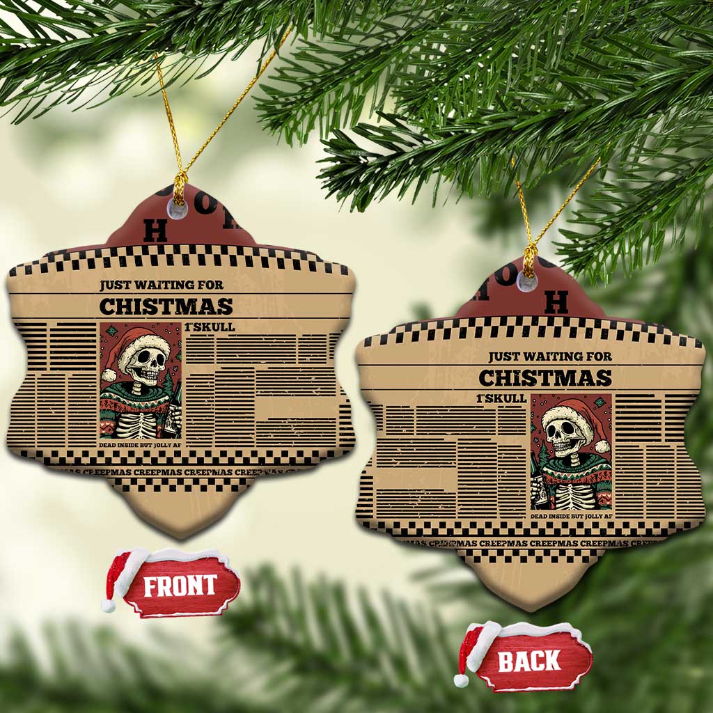 Skull Christmas Ceramic Ornament Newspaper Retro Style - Wonder Print Shop