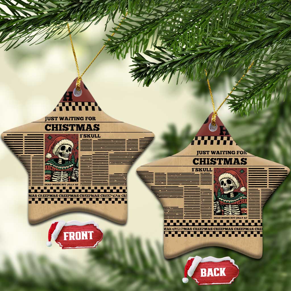 Skull Christmas Ceramic Ornament Newspaper Retro Style - Wonder Print Shop