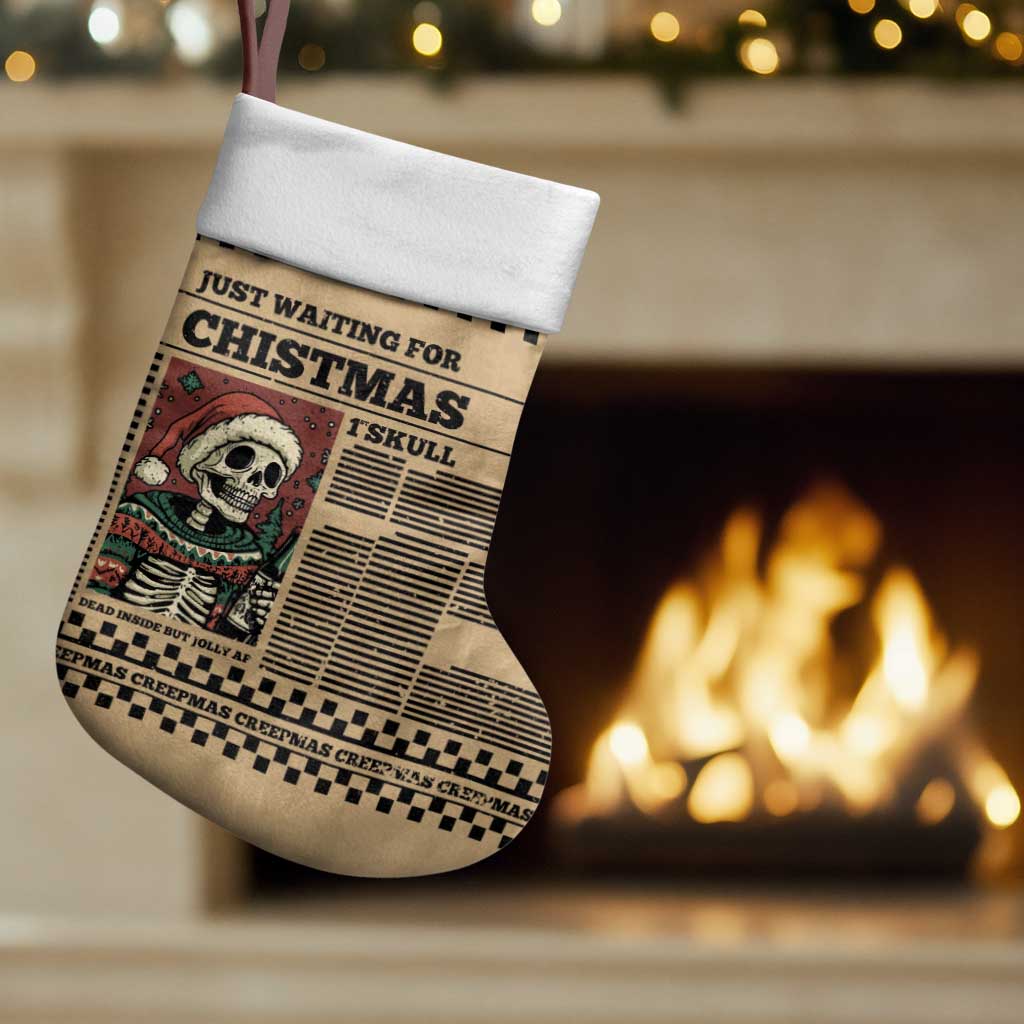 Skull Christmas Stocking Newspaper Retro Style - Wonder Print Shop