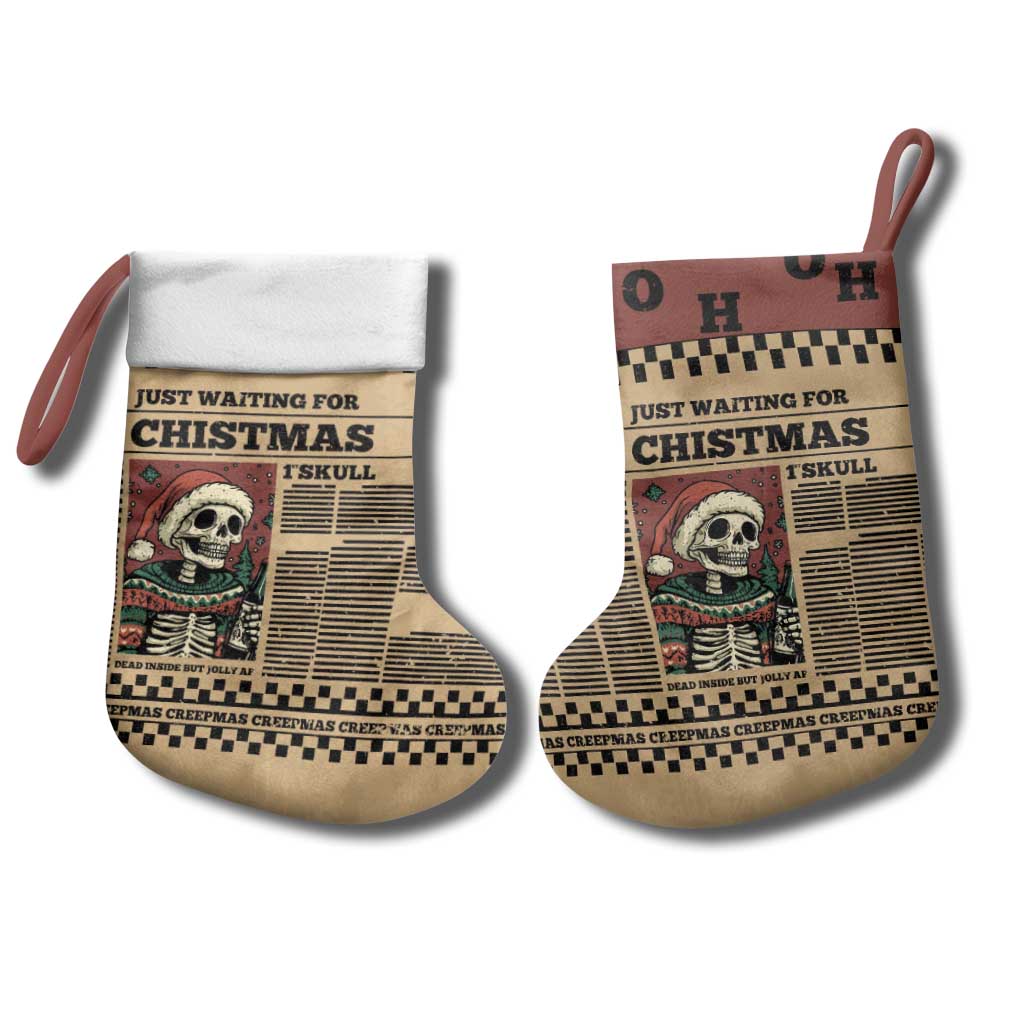 Skull Christmas Stocking Newspaper Retro Style - Wonder Print Shop